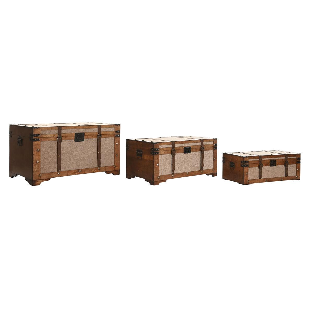 Juego de Baúles Home ESPRIT Marrón Beige Poliéster Madera 80 x 49 x 45 cm (3 Unidades)