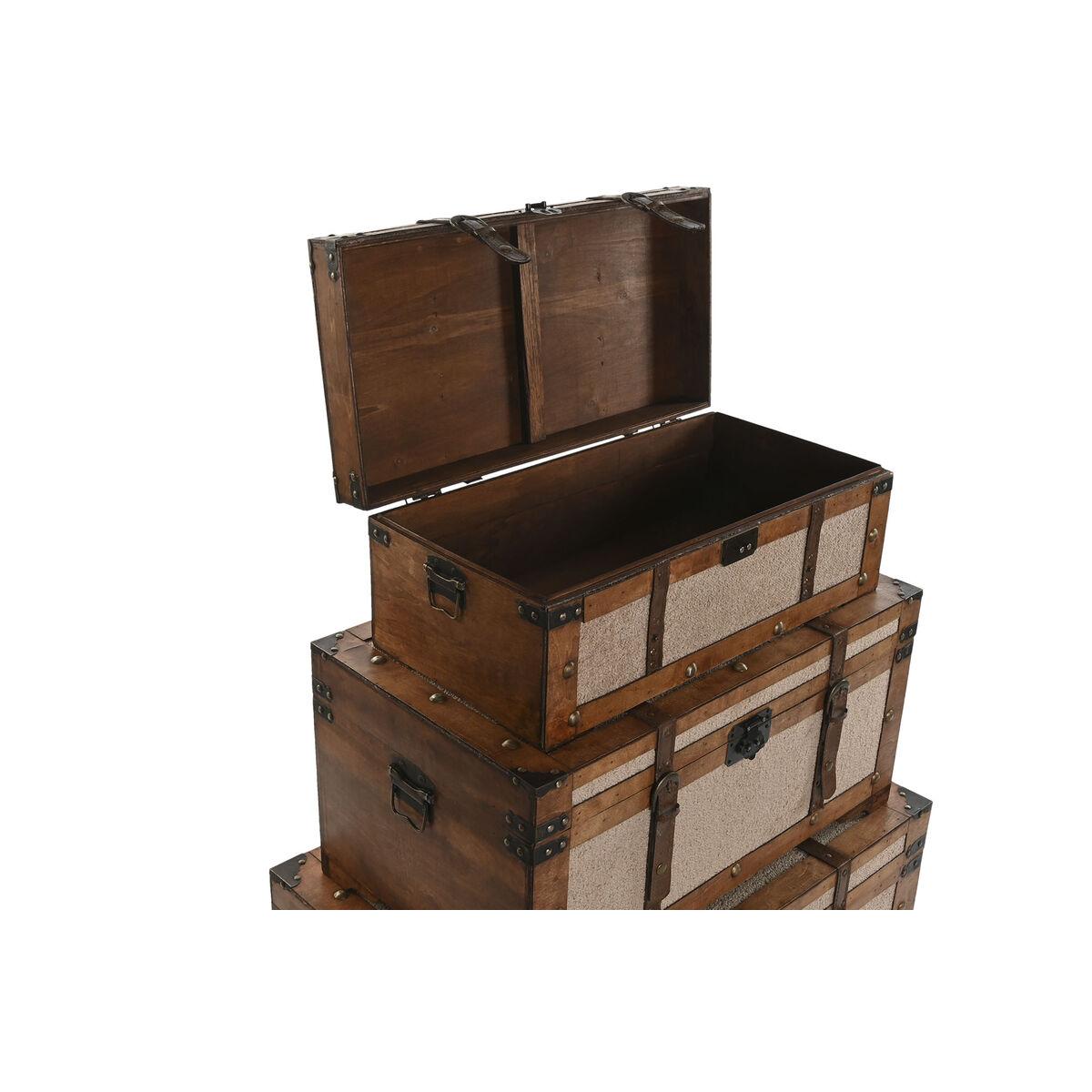Juego de Baúles Home ESPRIT Marrón Beige Poliéster Madera 80 x 49 x 45 cm (3 Unidades)