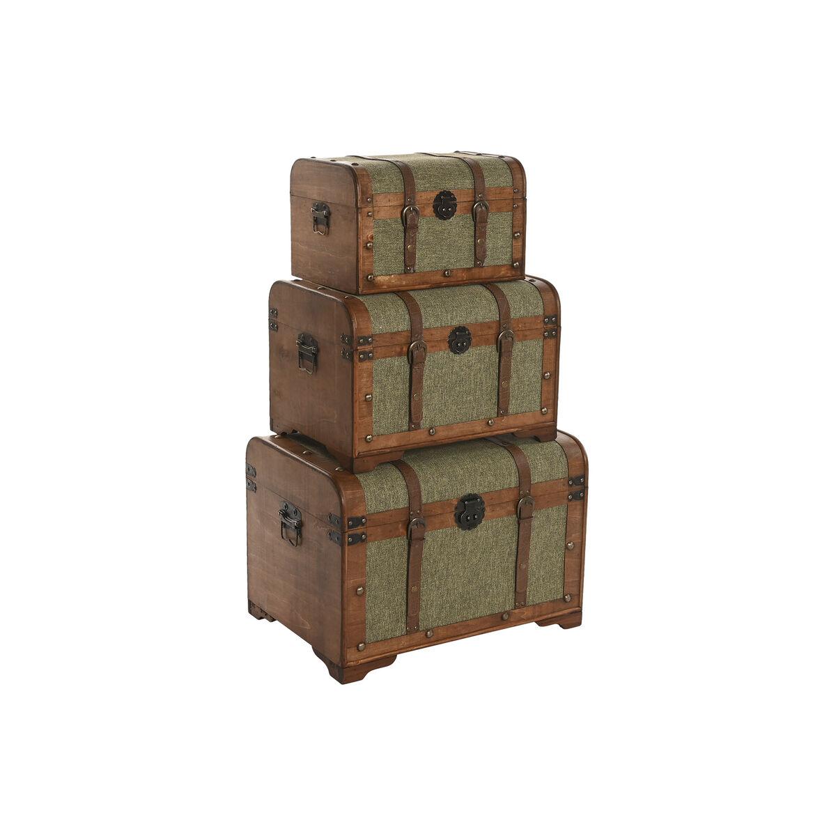 Juego de Baúles Home ESPRIT Verde Multicolor Madera Lienzo Tropical 60 x 43,5 x 42 cm (3 Unidades)