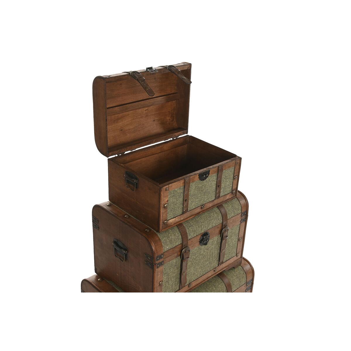 Juego de Baúles Home ESPRIT Verde Multicolor Madera Lienzo Tropical 60 x 43,5 x 42 cm (3 Unidades)