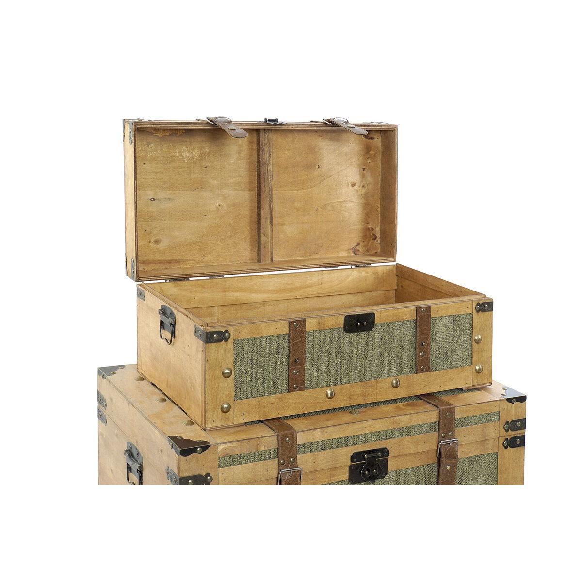 Juego de Baúles Home ESPRIT Verde Madera Lienzo Tropical 81 x 50 x 45 cm (3 Unidades)