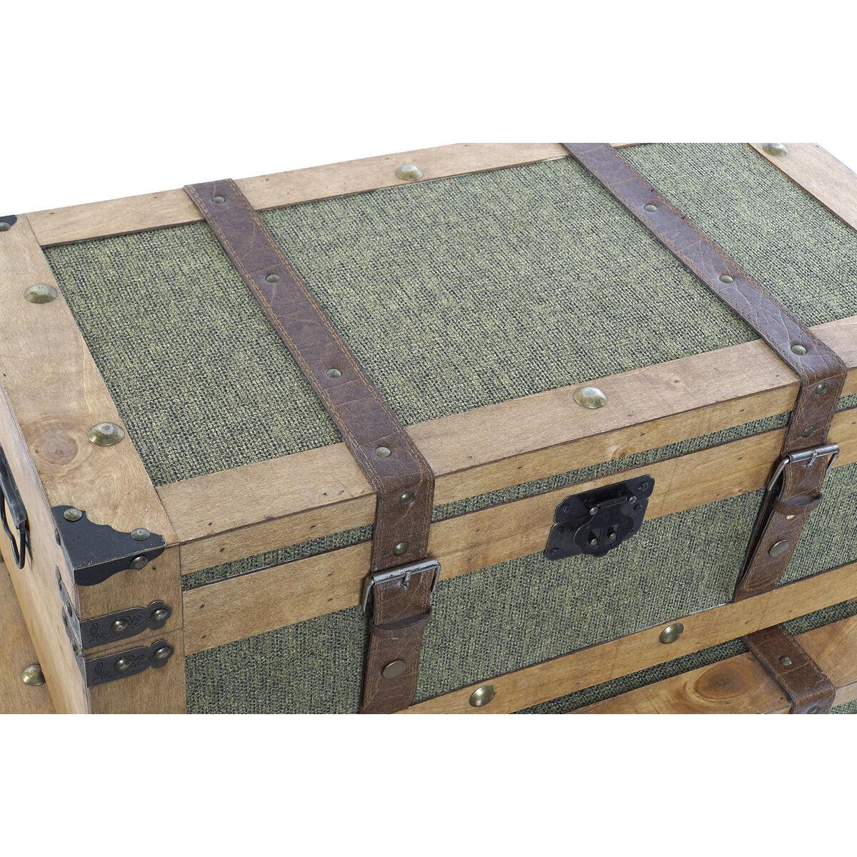 Juego de Baúles Home ESPRIT Verde Madera Lienzo Tropical 81 x 50 x 45 cm (3 Unidades)