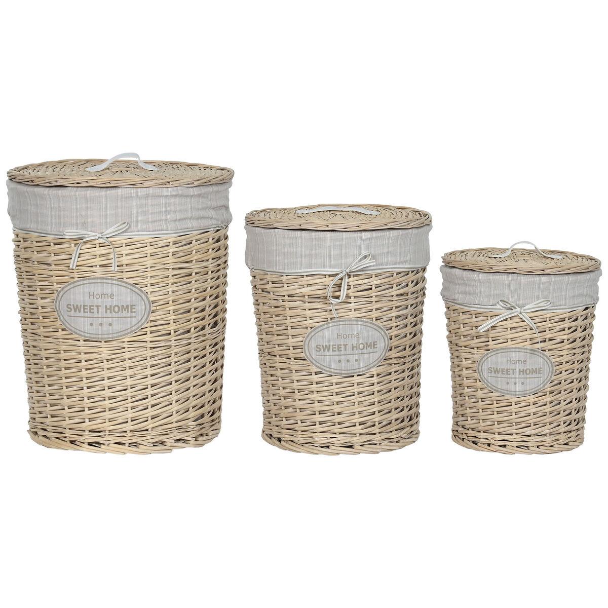 Cesto para la Ropa Sucia Home ESPRIT Crema Mimbre Shabby Chic 45 x 45 x 55 cm 3 Piezas
