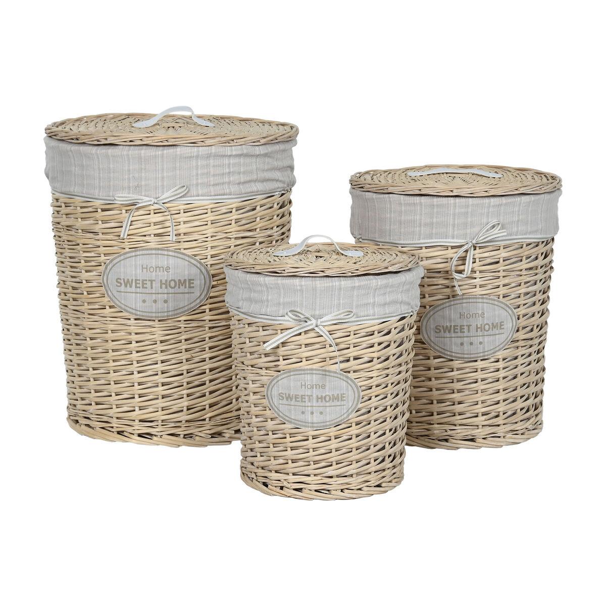 Cesto para la Ropa Sucia Home ESPRIT Crema Mimbre Shabby Chic 45 x 45 x 55 cm 3 Piezas