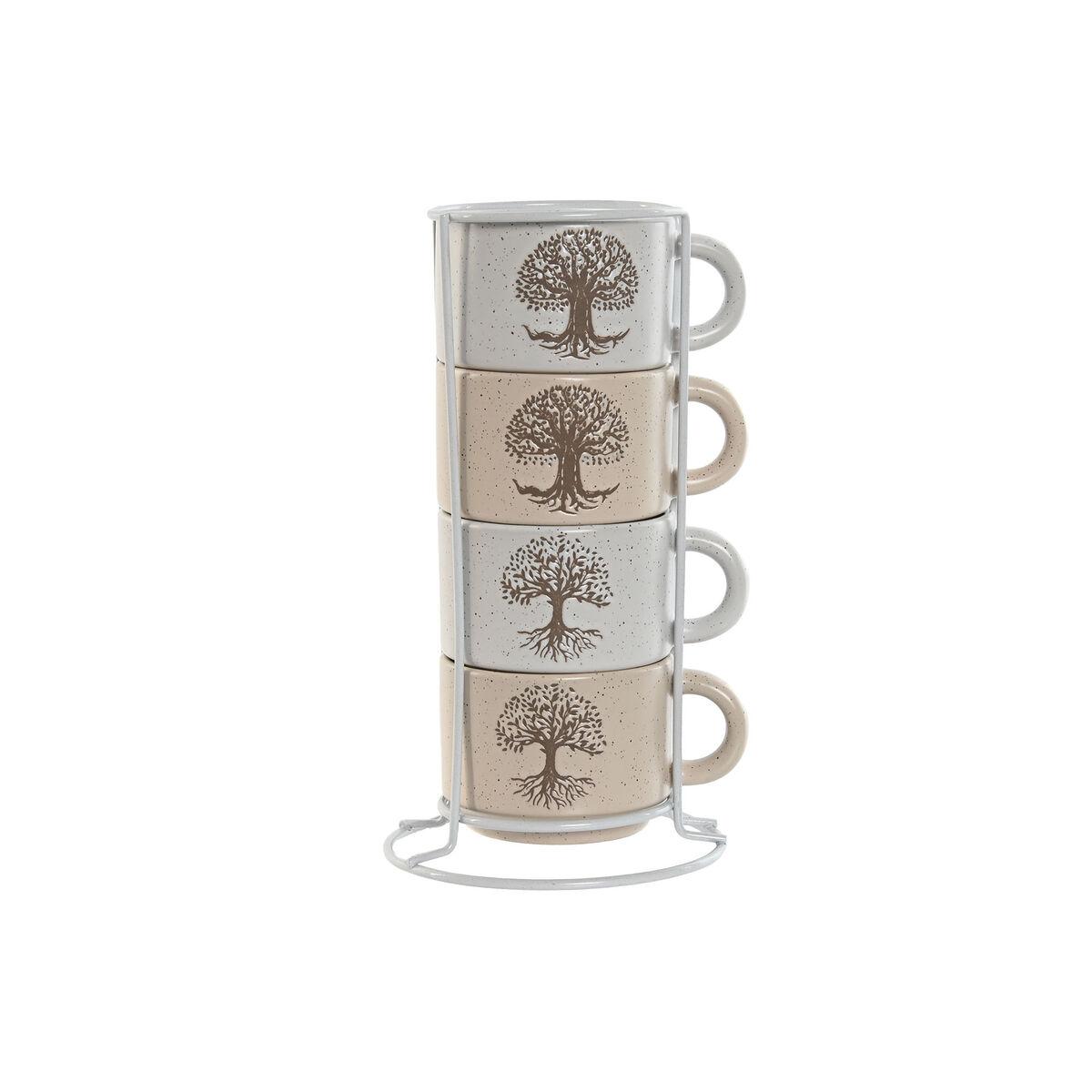 Juego de Tazas de Café Home ESPRIT Blanco Beige Metal Gres 150 ml
