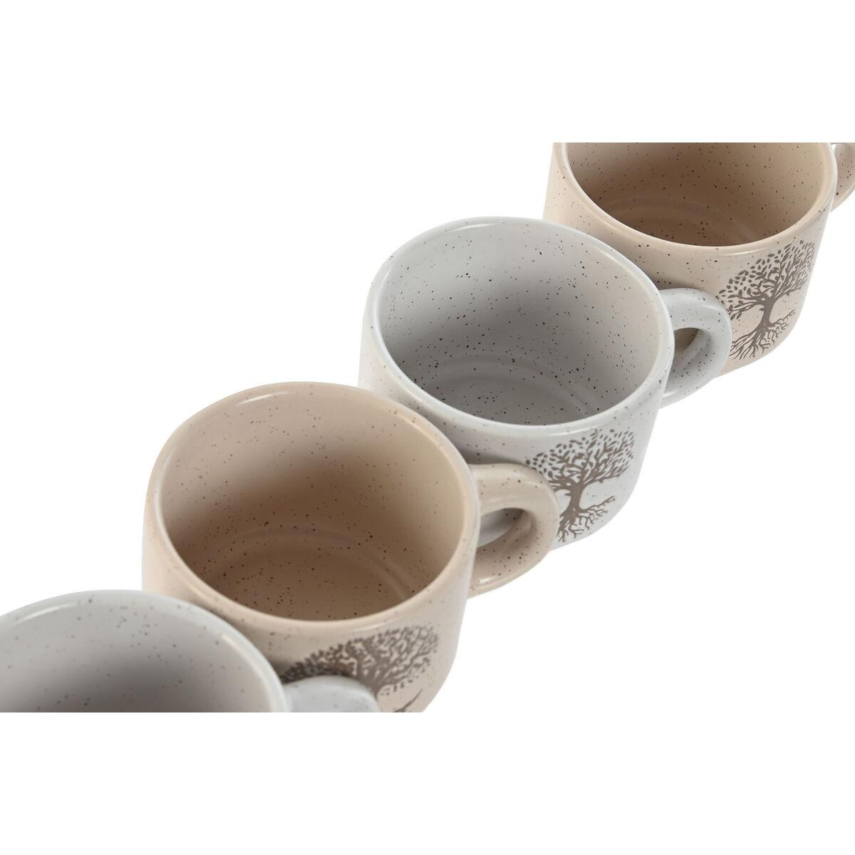 Juego de Tazas de Café Home ESPRIT Blanco Beige Metal Gres 150 ml