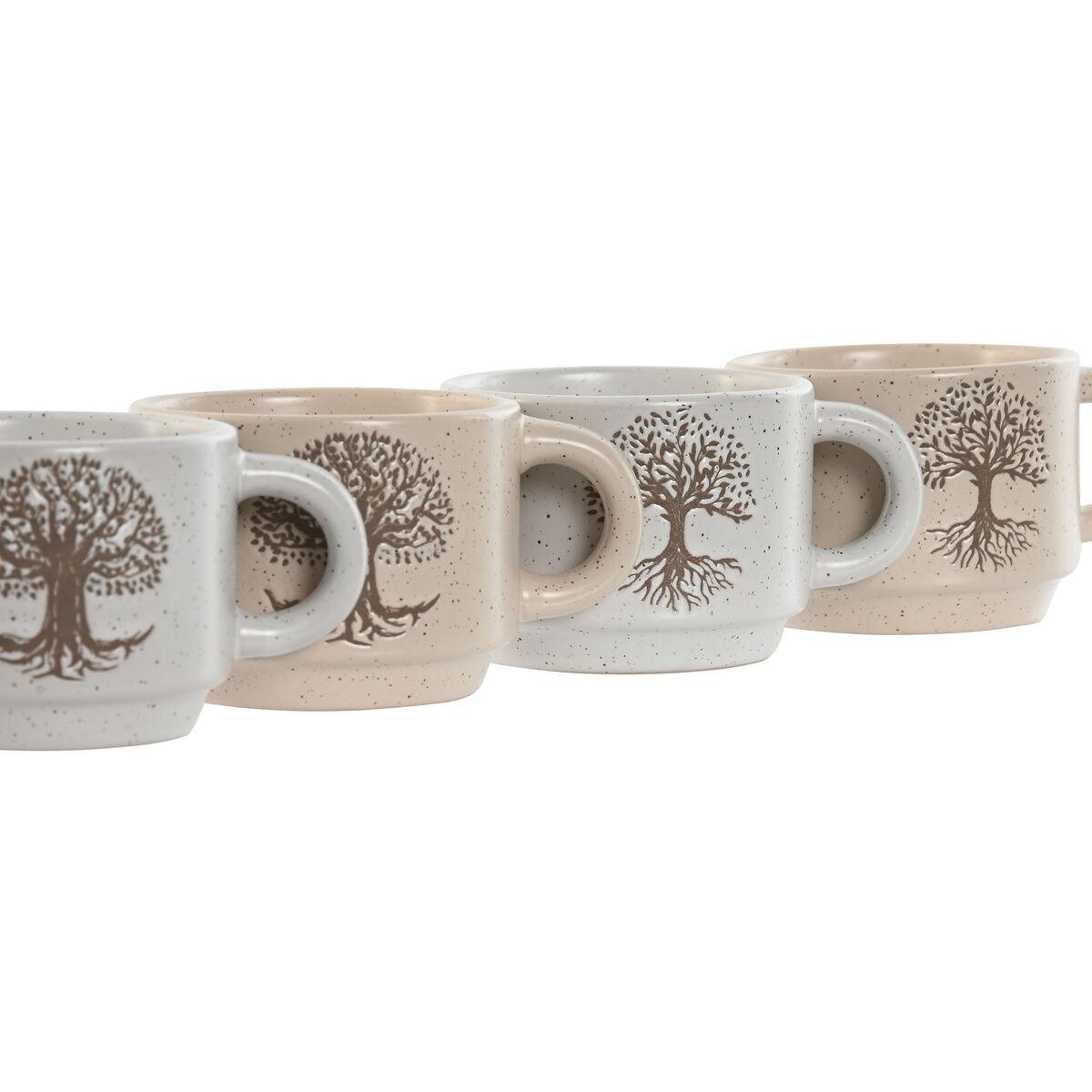 Juego de Tazas de Café Home ESPRIT Blanco Beige Metal Gres 150 ml