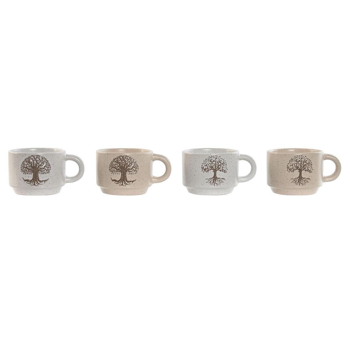 Juego de Tazas de Café Home ESPRIT Blanco Beige Metal Gres 150 ml