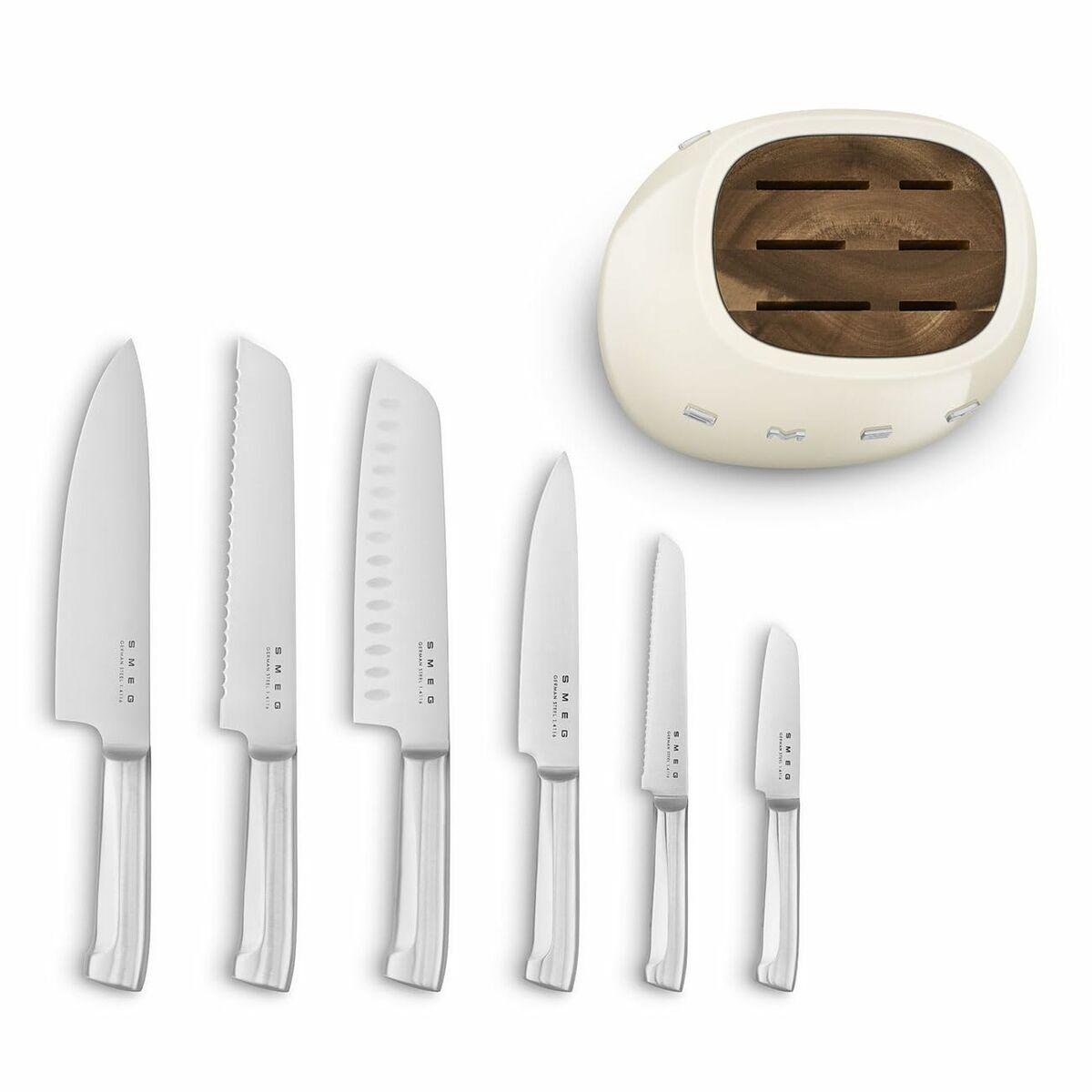 Juego de Cuchillos de Cocina y Soporte Smeg KBSF02CR Crema Acero Inoxidable