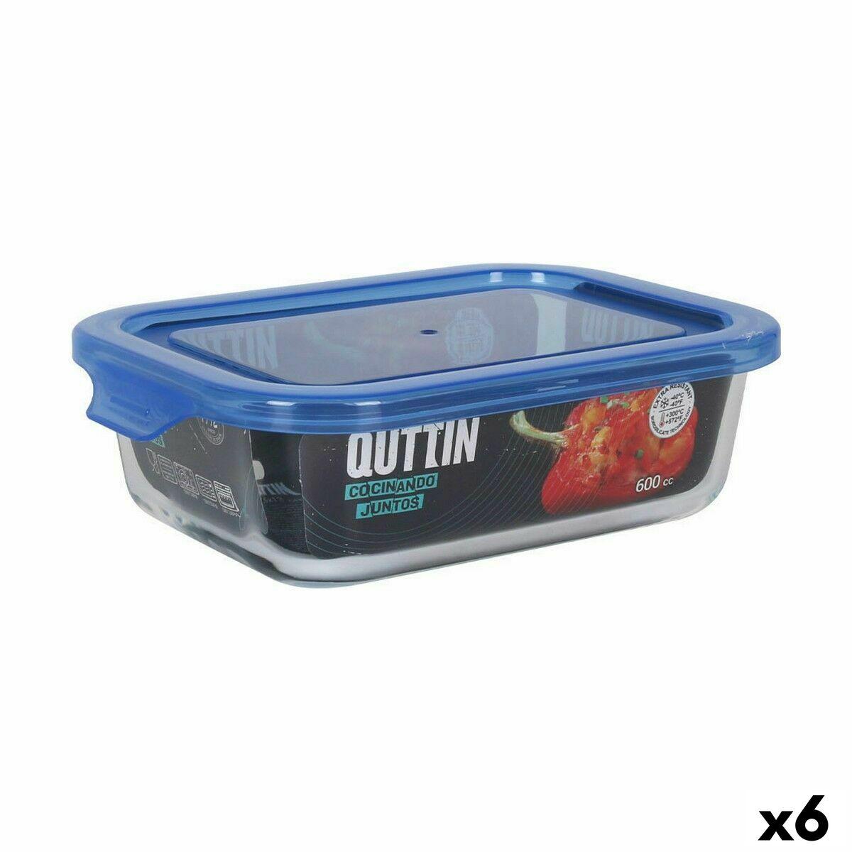 Fiambrera Hermética Quttin Azul Transparente Rectangular 600 ml (6 Unidades)