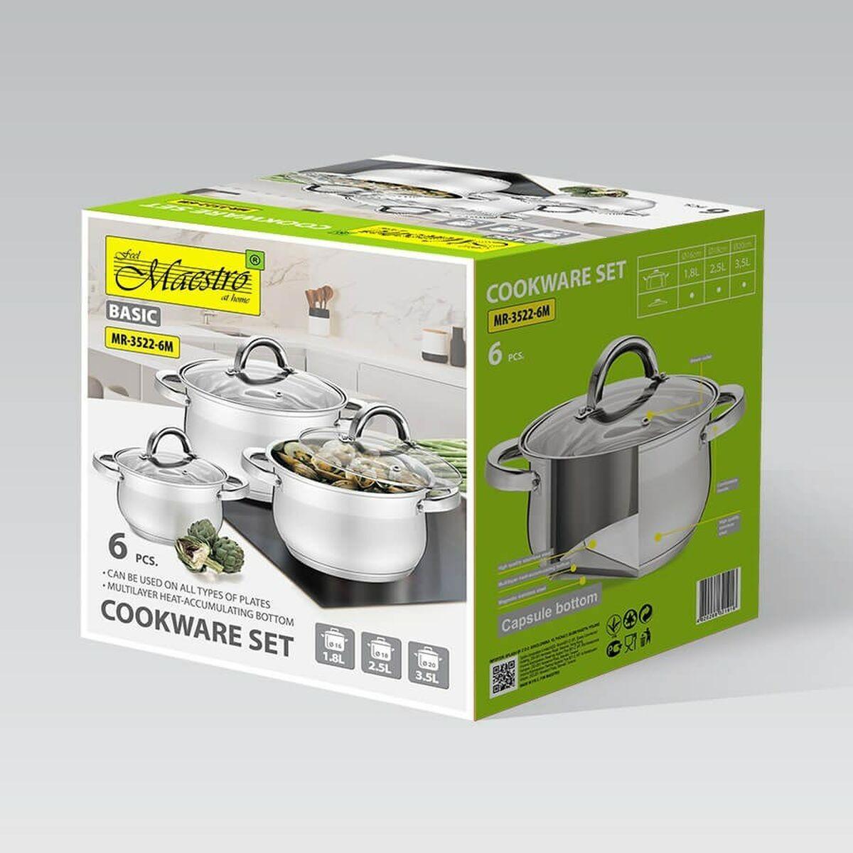 Sartén Feel Maestro MR-3522-6M Plateado Acero Acero Inoxidable Plástico Ø 24 cm Ø 20 cm Ø 16 cm