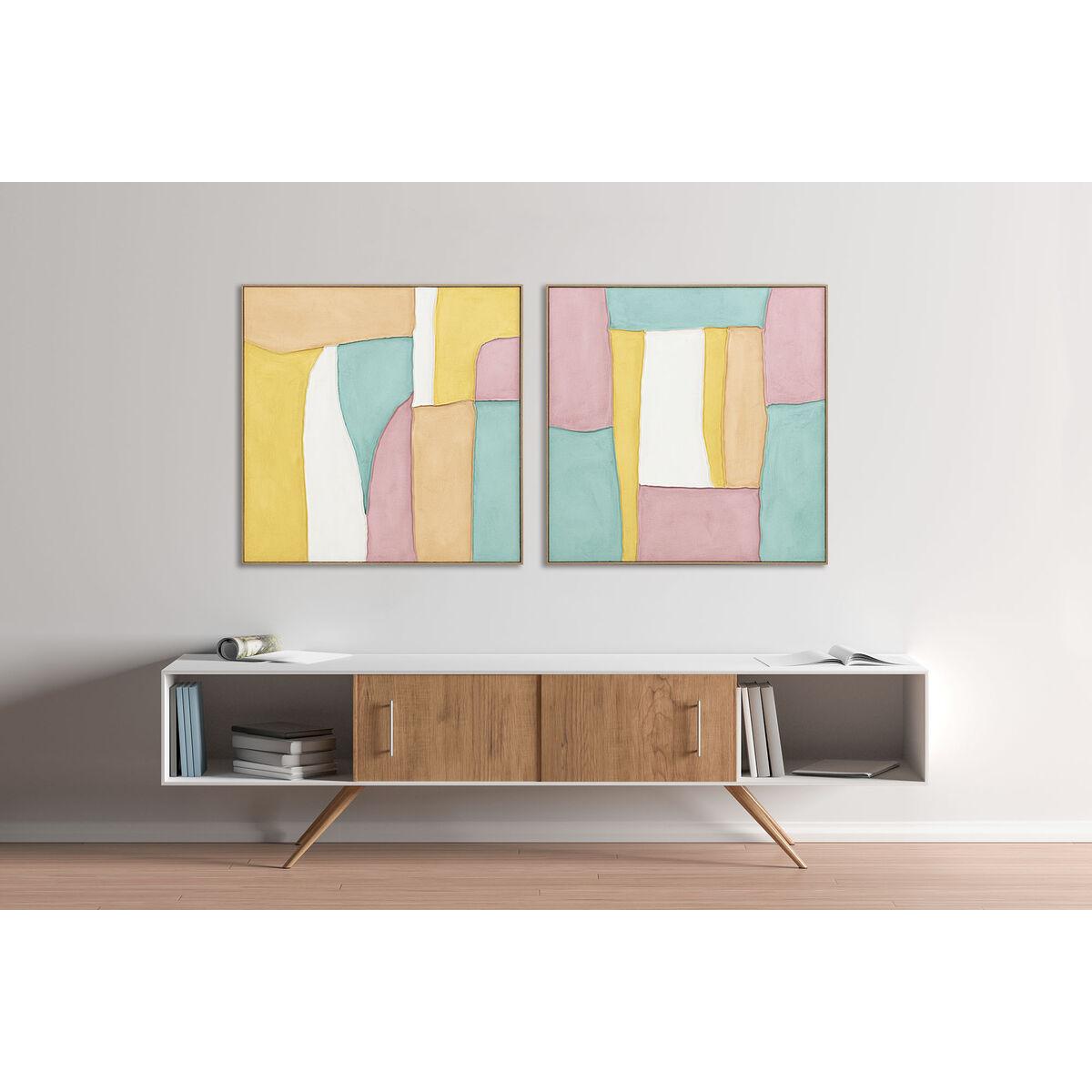 Cuadro Home ESPRIT Blanco Rosa Turquesa Abstracto Urbano 102 x 4,5 x 102 cm (2 Unidades)