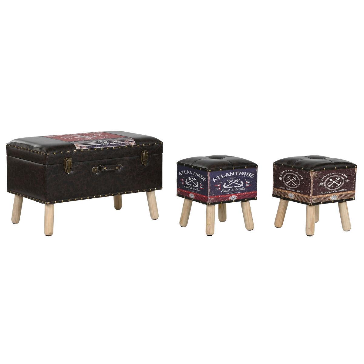 Juego de Baúles Home ESPRIT Marrón Multicolor Poliuretano Madera Vintage 70 x 40 x 45 cm (3 Unidades)