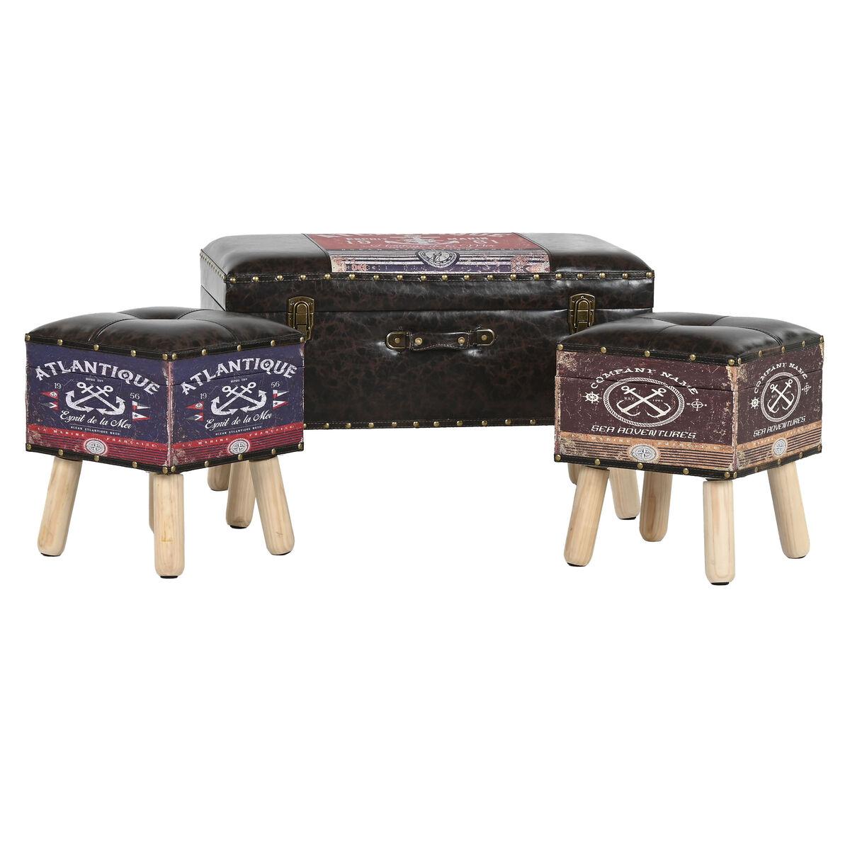 Juego de Baúles Home ESPRIT Marrón Multicolor Poliuretano Madera Vintage 70 x 40 x 45 cm (3 Unidades)