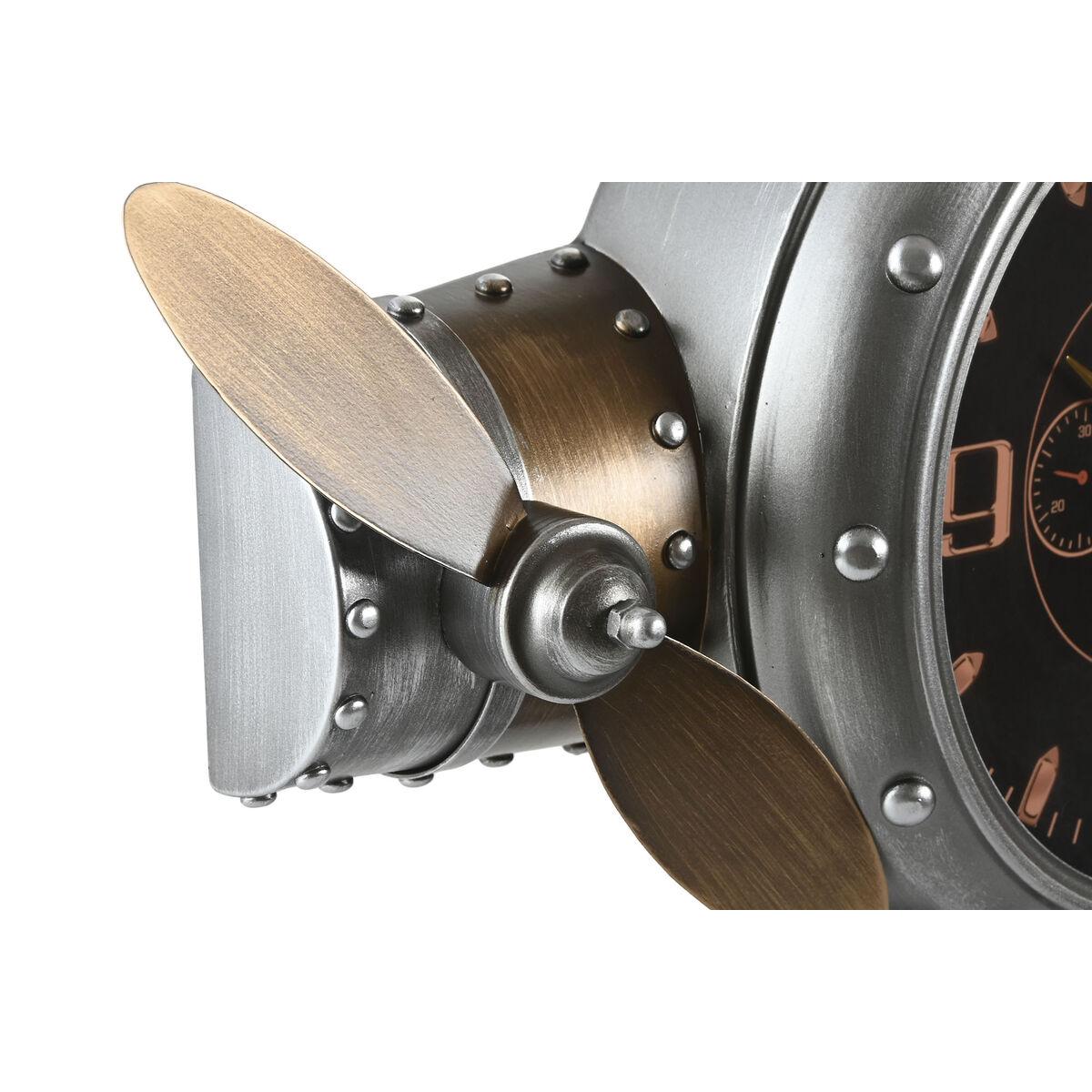 Reloj de Pared Home ESPRIT Dorado Plateado Metal Avión Vintage 50 x 10,5 x 49,5 cm