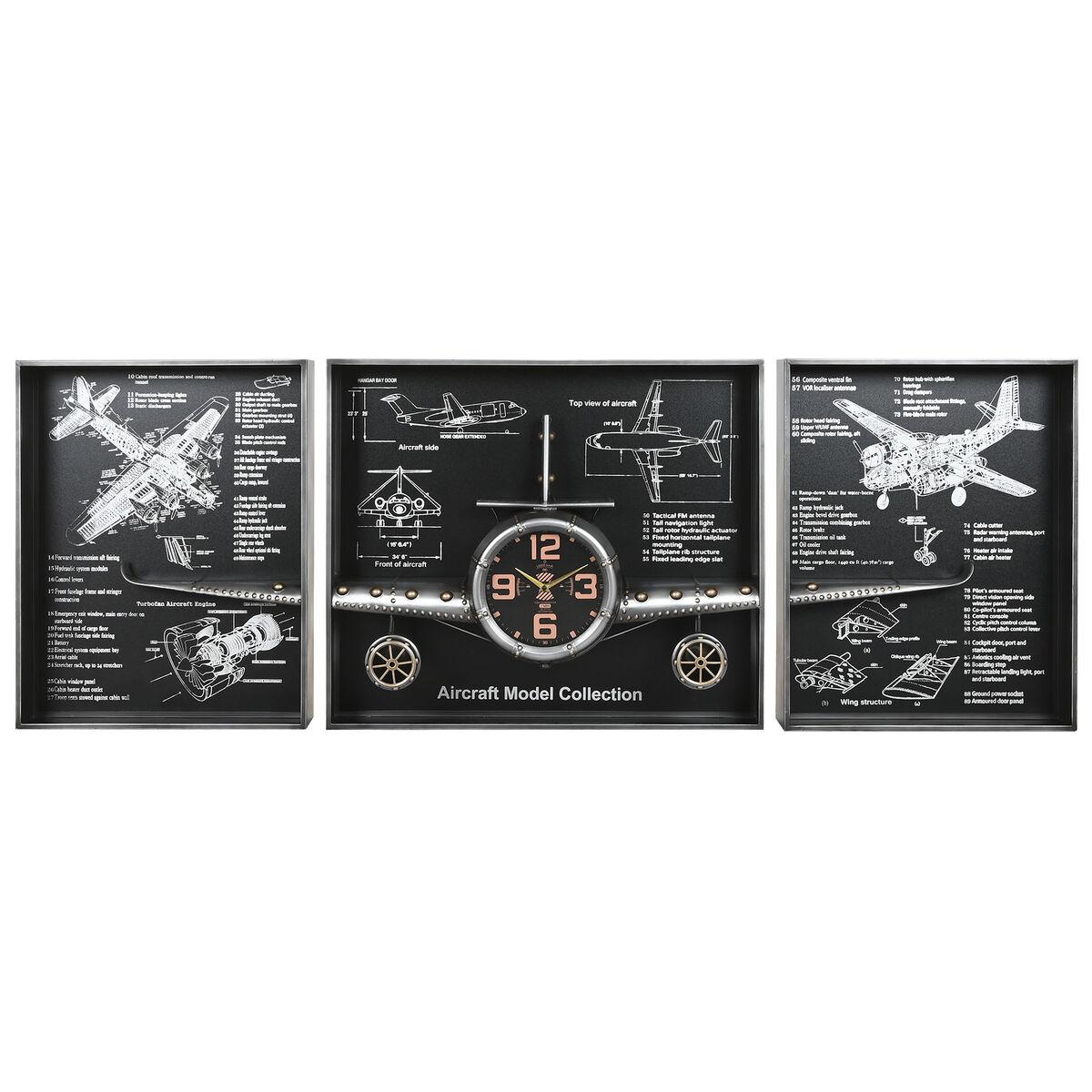 Reloj de Pared Home ESPRIT Dorado Plateado Metal Avión Vintage 175 x 21 x 64 cm