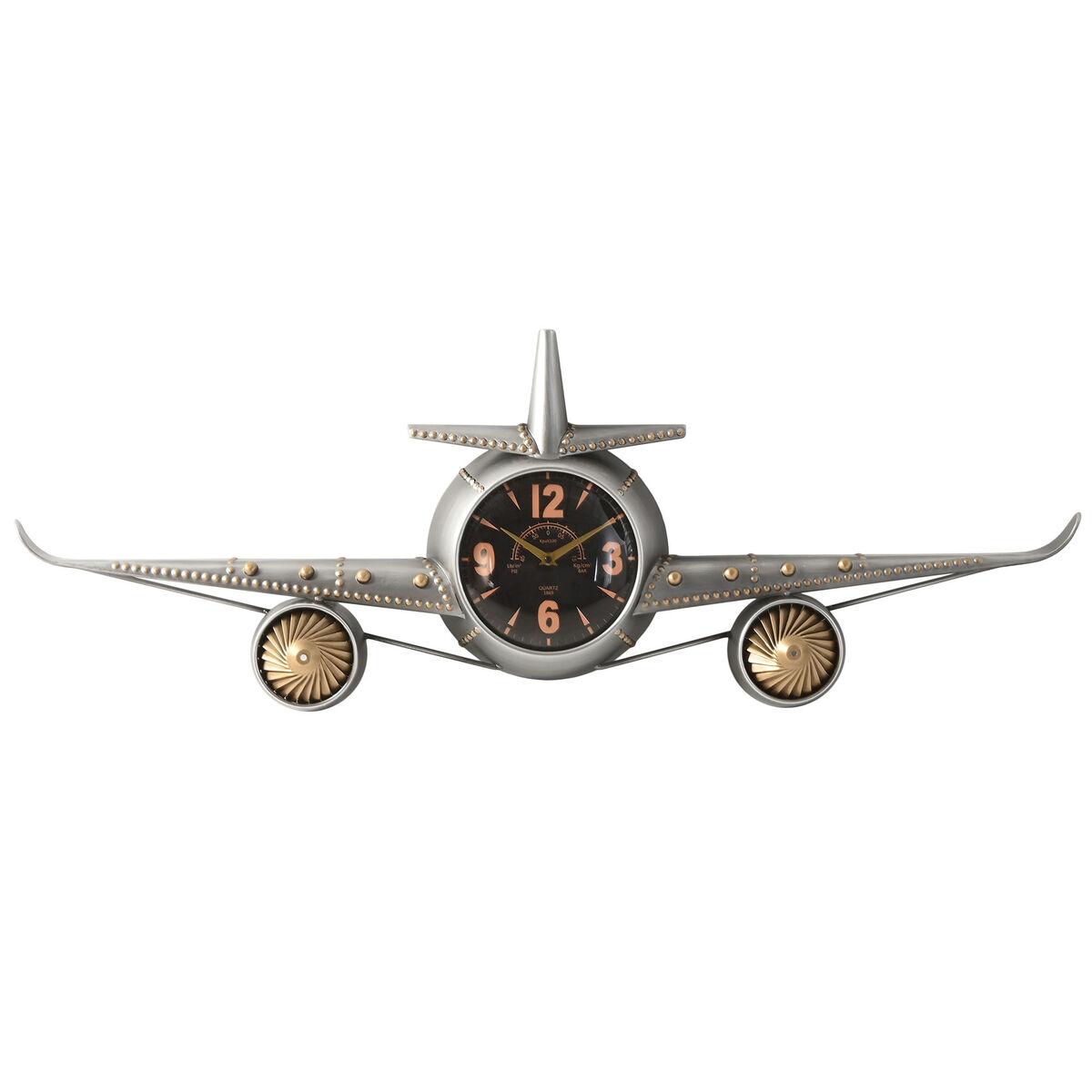 Reloj de Pared Home ESPRIT Dorado Plateado Metal Avión Vintage 114 x 11 x 40 cm