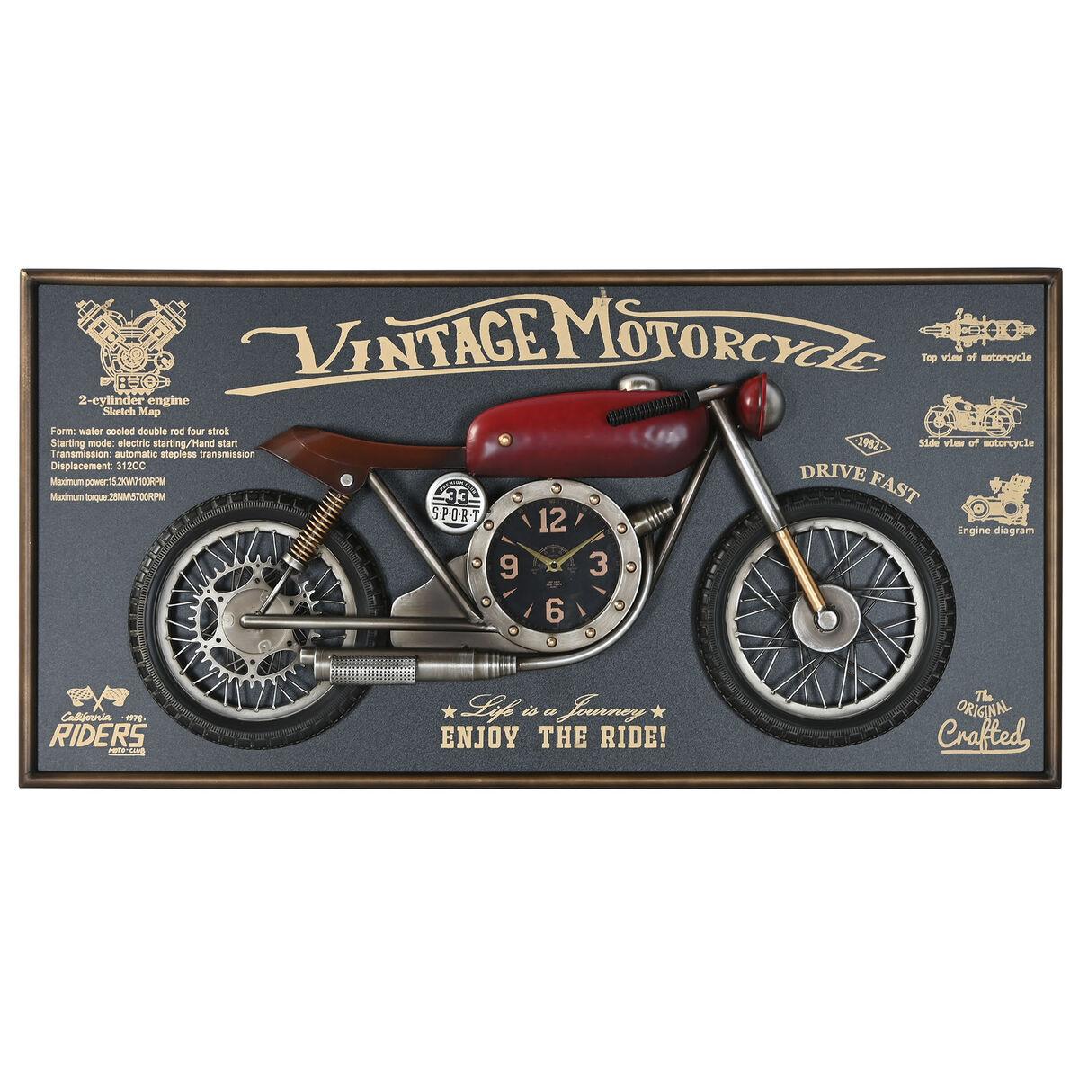 Reloj de Pared Home ESPRIT Rojo Dorado PVC Metal Moto Vintage 120 x 15,5 x 60 cm