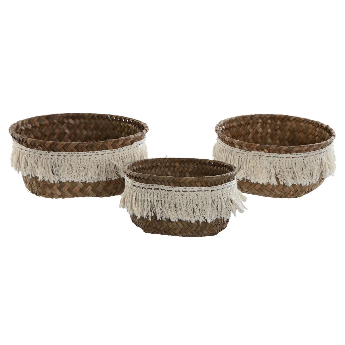Juego de Cestas Home ESPRIT Blanco Natural Fibra natural Boho Desgastado (3 Piezas)