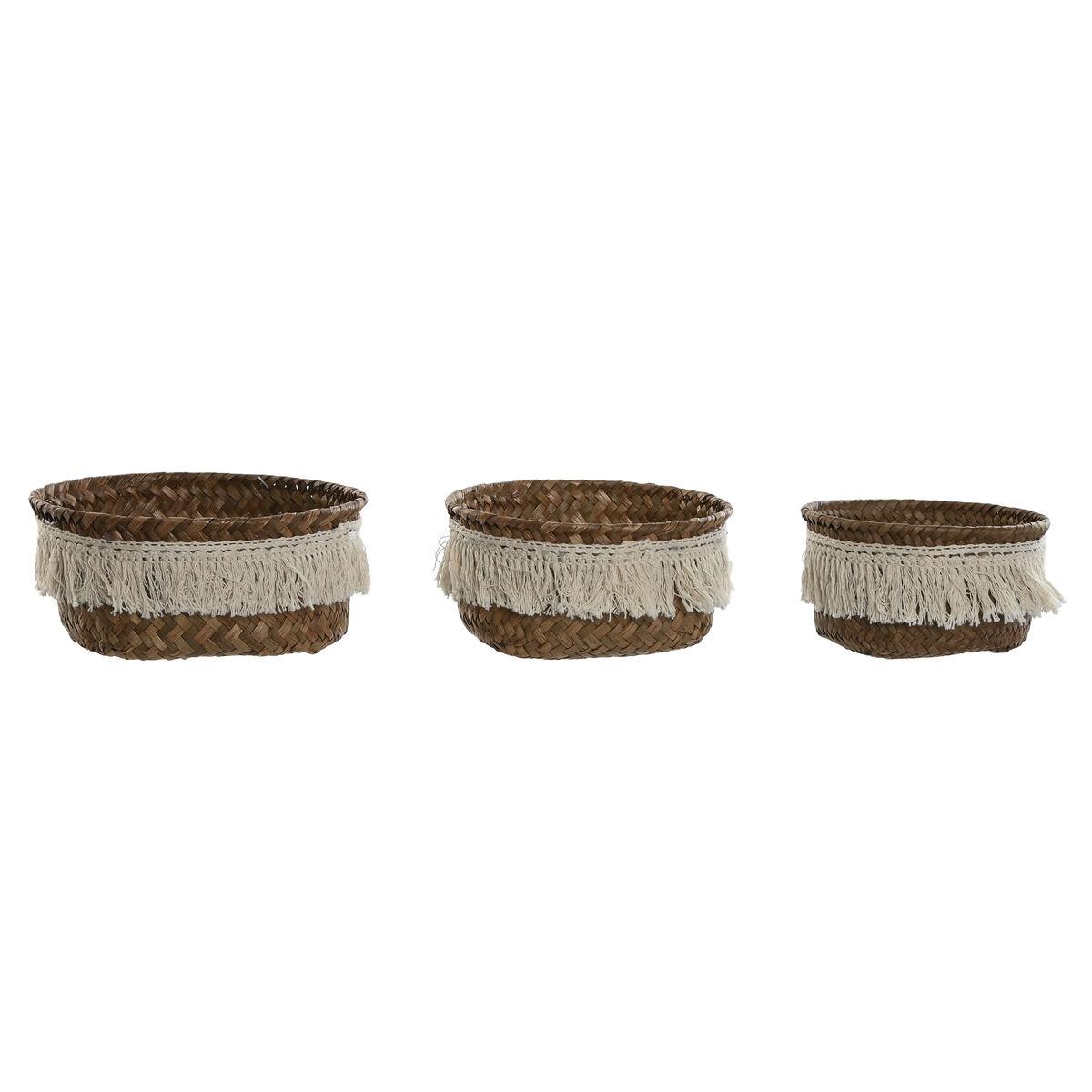 Juego de Cestas Home ESPRIT Blanco Natural Fibra natural Boho Desgastado (3 Piezas)