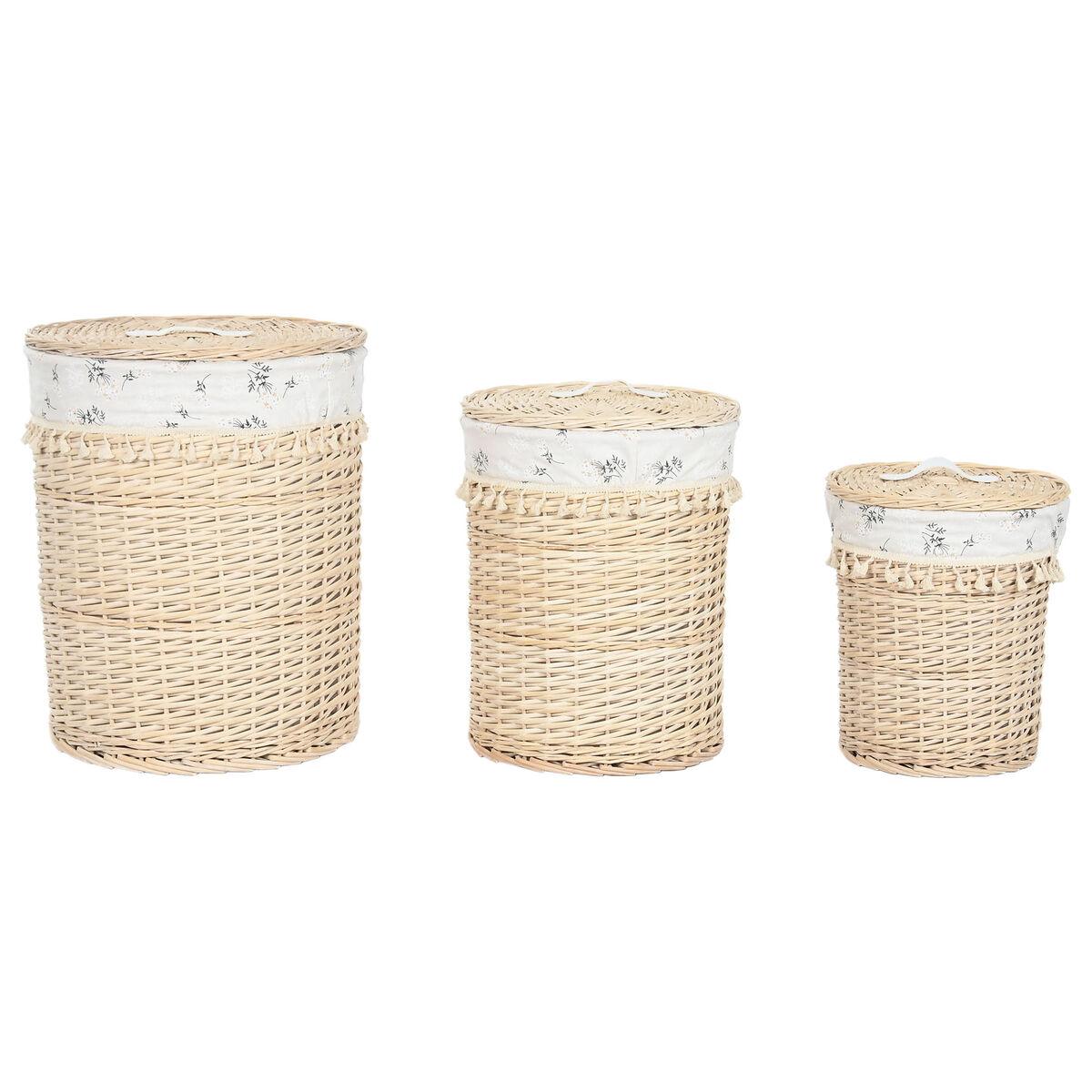 Cesto para la Ropa Sucia Home ESPRIT Natural Mimbre Shabby Chic 45 x 45 x 55 cm 3 Piezas