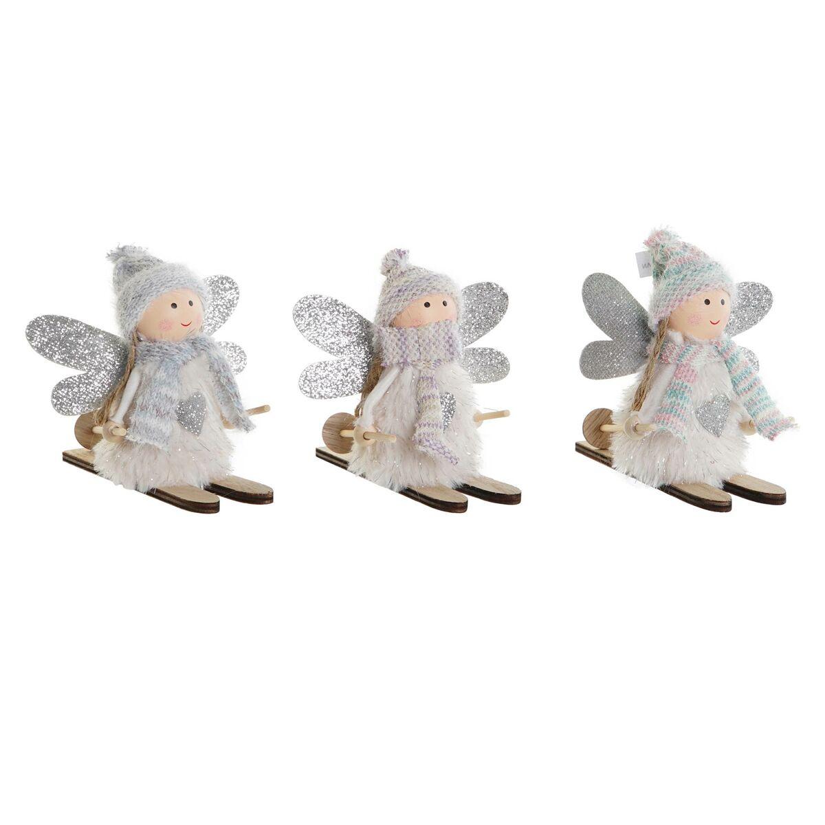 Adorno Navideño DKD Home Decor Blanco Gris Hada 12 x 8 x 10 cm (3 Unidades)