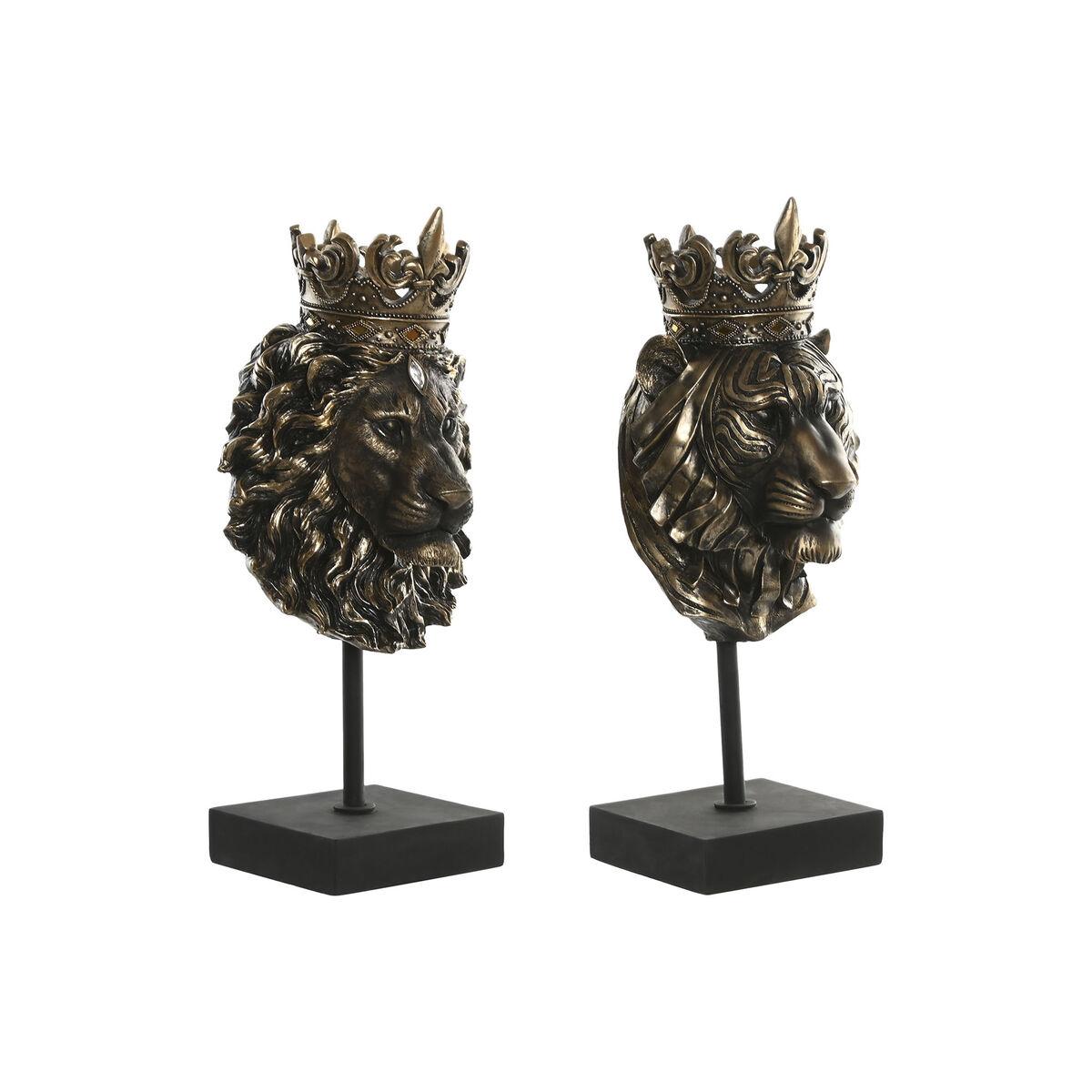Figura Decorativa Home ESPRIT Marrón oscuro León Corona 21 x 18 x 44 cm (2 Unidades)