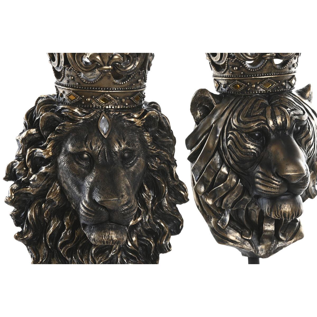 Figura Decorativa Home ESPRIT Marrón oscuro León Corona 21 x 18 x 44 cm (2 Unidades)
