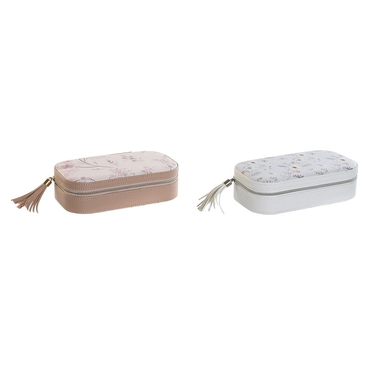 Caja-Joyero DKD Home Decor Azul Gris Camel Rosa claro Poliuretano Espejo 18,5 x 10 x 5 cm (2 Unidades)