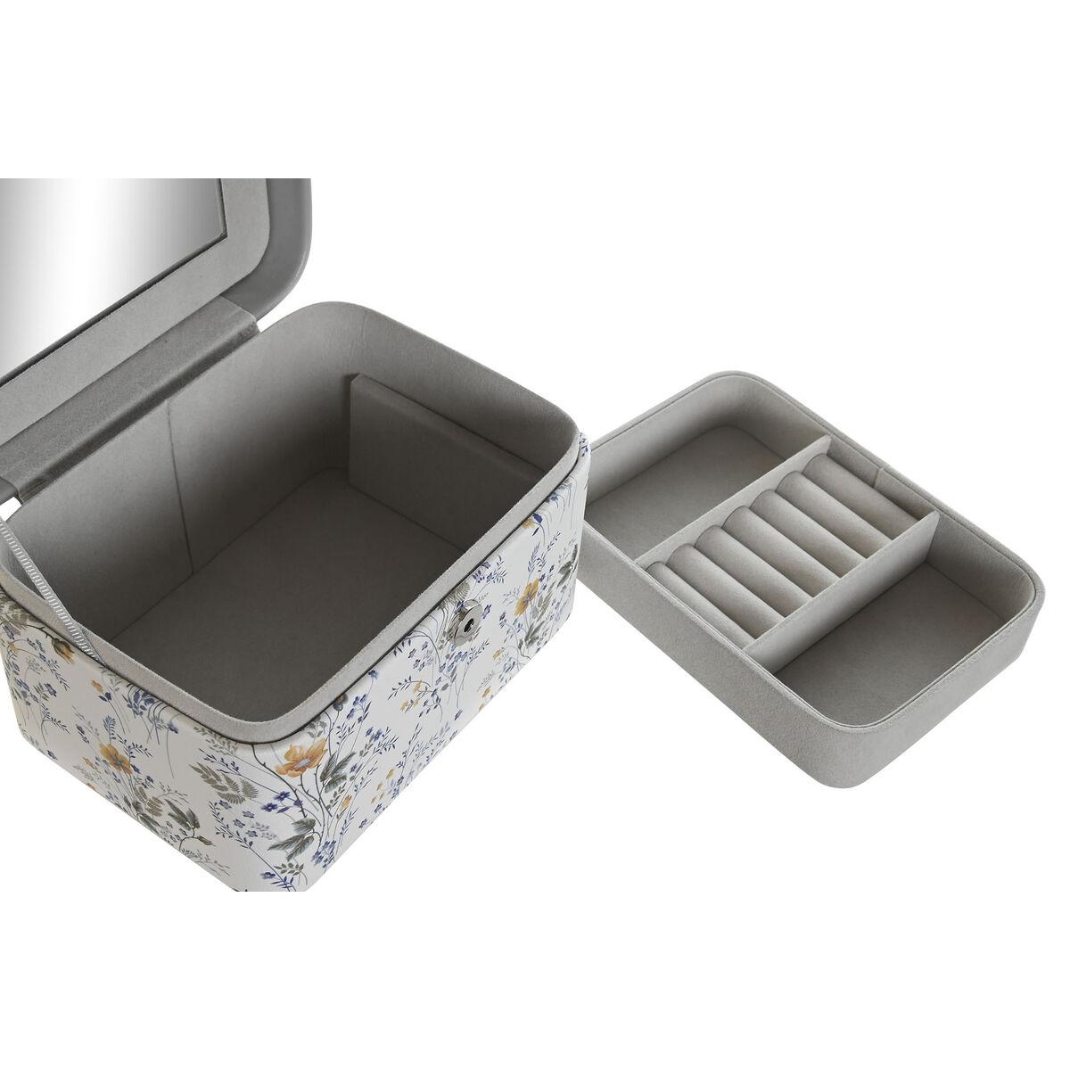 Caja-Joyero DKD Home Decor Blanco Gris Lila Rosa claro Poliuretano Espejo 17 x 12 x 10 cm (2 Unidades)