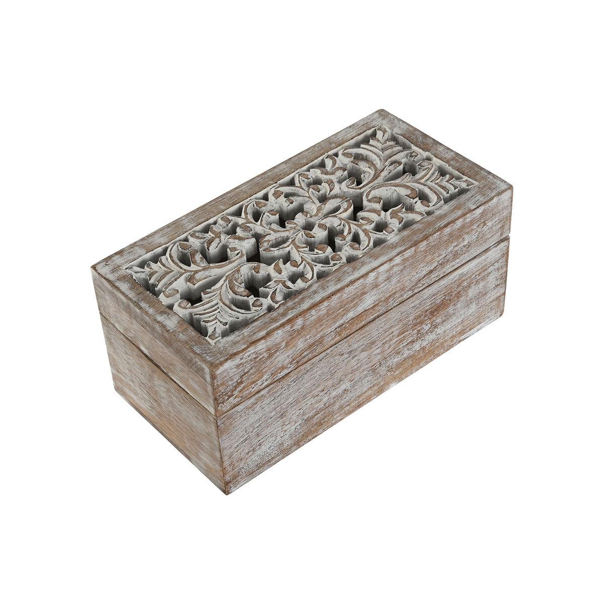 Caja-Joyero Home ESPRIT Blanco Natural Madera de mango (2 Piezas)