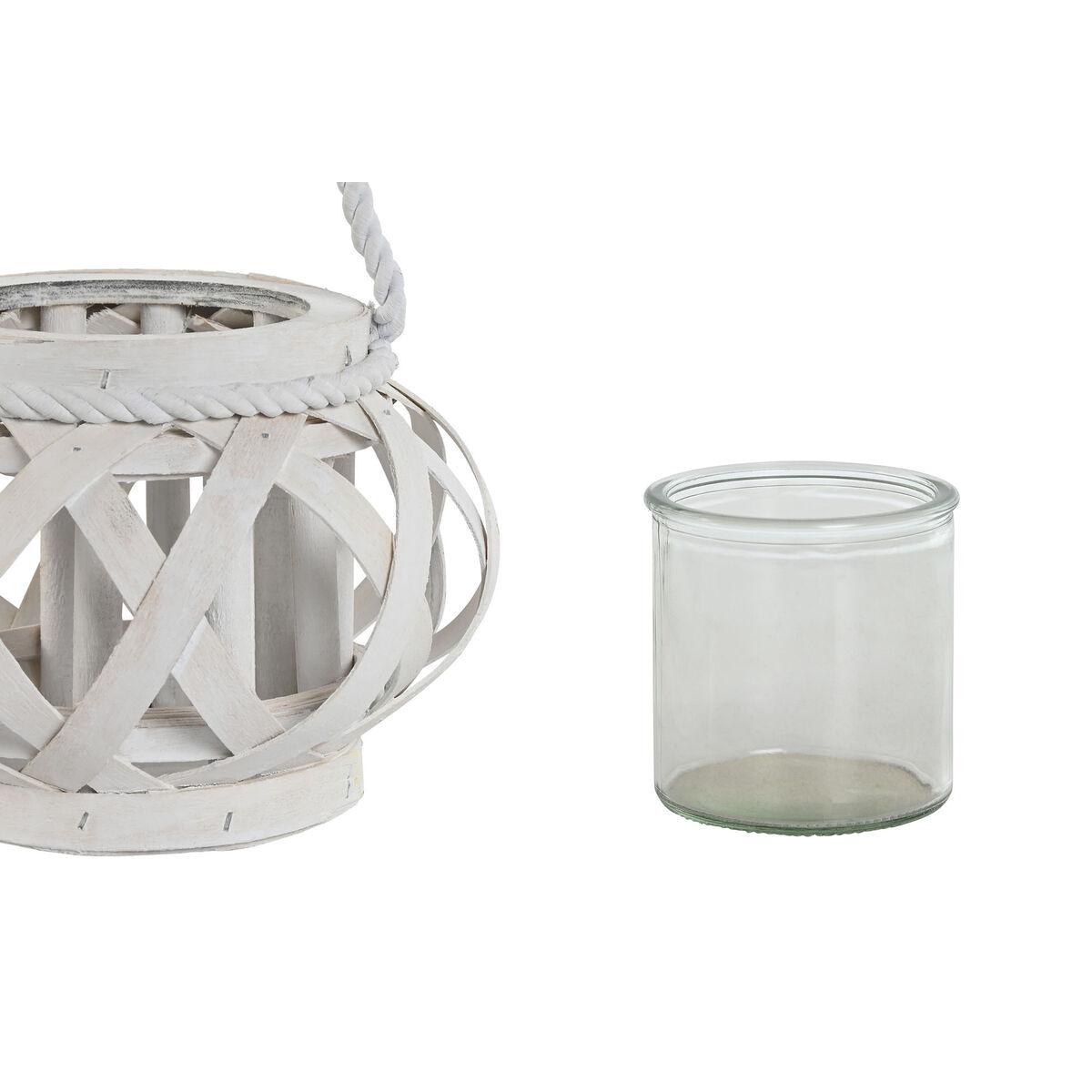 Portavelas Home ESPRIT Blanco Madera Cristal 18 x 18 x 13 cm