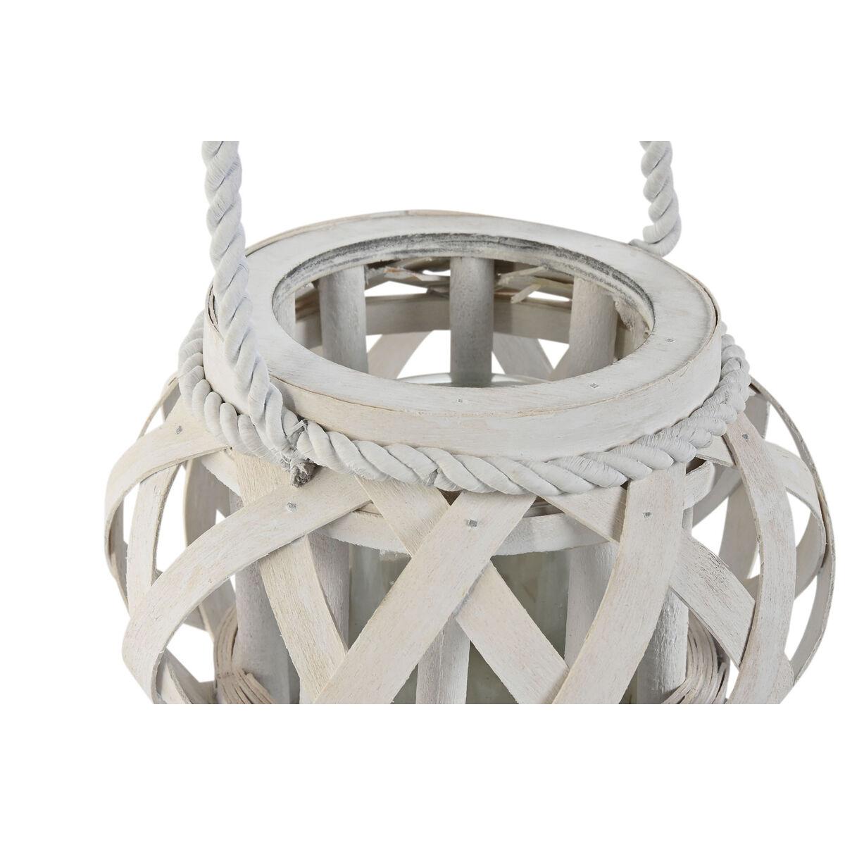 Portavelas Home ESPRIT Blanco Madera Cristal 18 x 18 x 13 cm