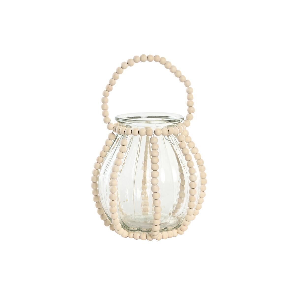 Portavelas Home ESPRIT Transparente Natural Marrón claro Madera Cristal 22 x 22 x 22 cm