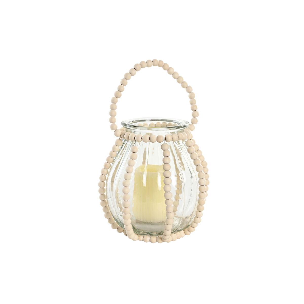 Portavelas Home ESPRIT Transparente Natural Marrón claro Madera Cristal 22 x 22 x 22 cm