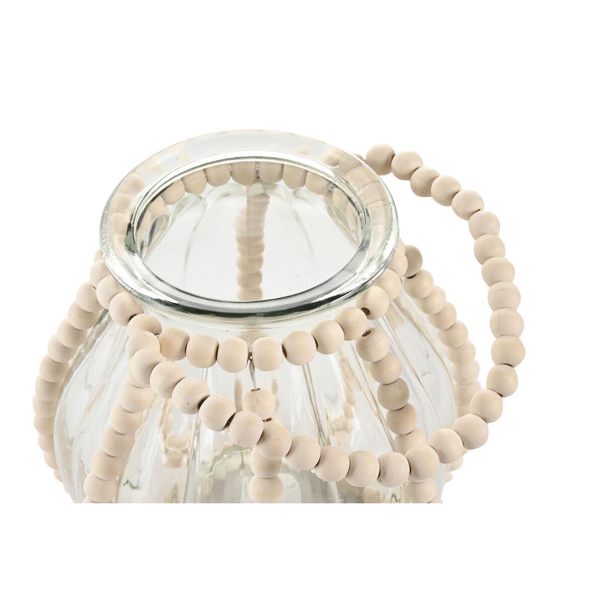 Portavelas Home ESPRIT Transparente Natural Marrón claro Madera Cristal 22 x 22 x 22 cm