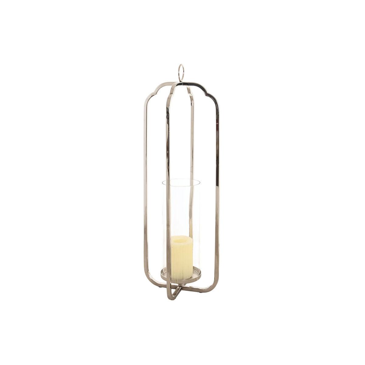 Portavelas Home ESPRIT Plateado Cristal Acero 21 x 21 x 62 cm