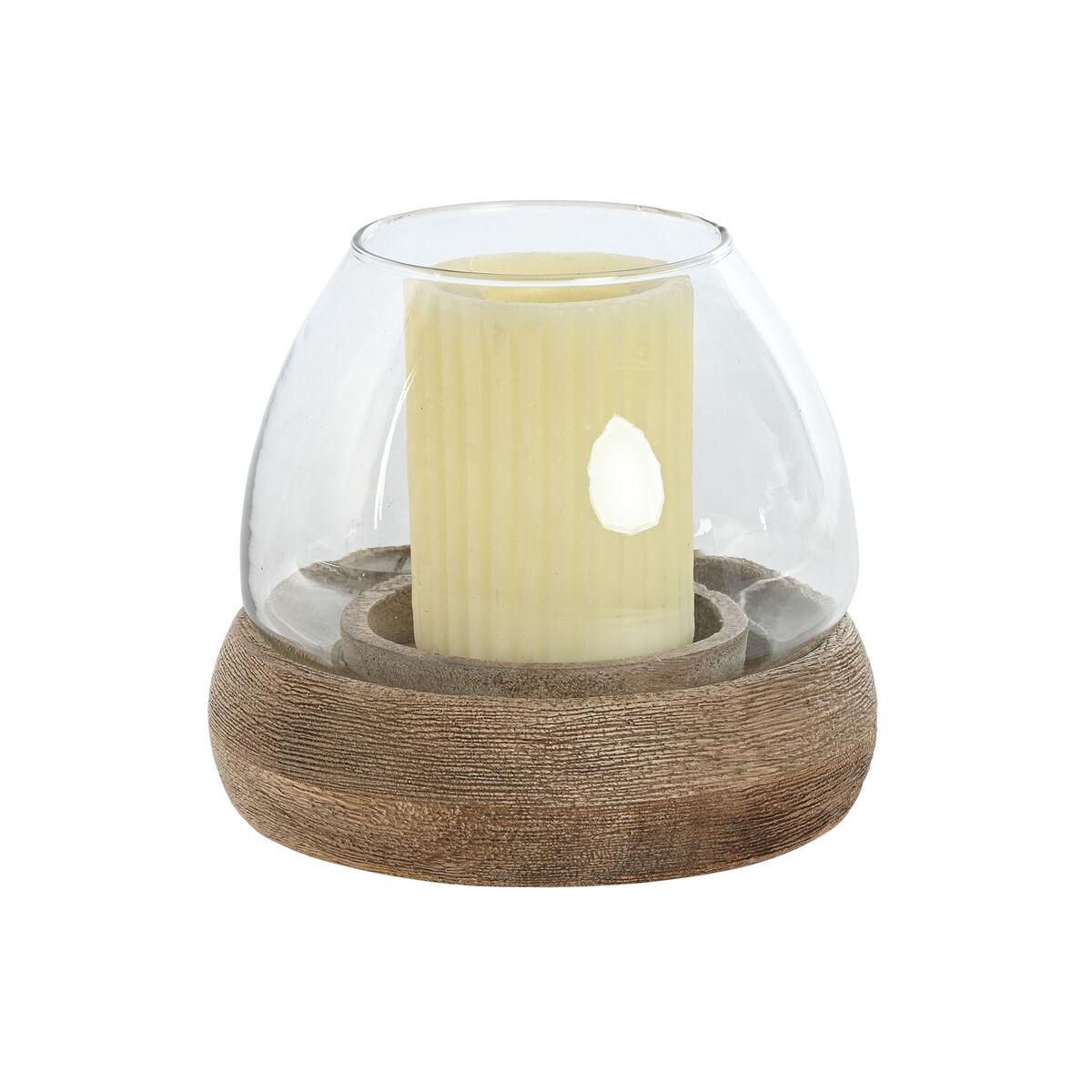 Portavelas Home ESPRIT Marrón Natural Cristal Madera de mango 30 x 30 x 40 cm (2 Unidades)