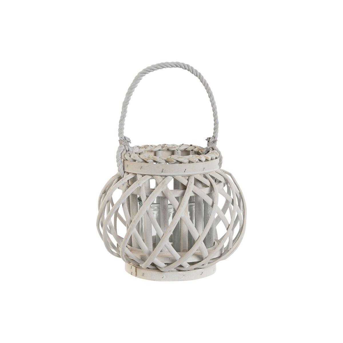 Portavelas Home ESPRIT Blanco Mimbre Cristal 23 x 23 x 18 cm