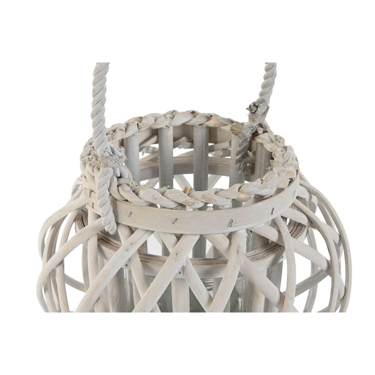 Portavelas Home ESPRIT Blanco Mimbre Cristal 23 x 23 x 18 cm