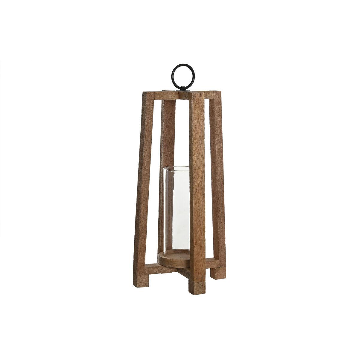 Portavelas Home ESPRIT Marrón Natural Cristal Madera de mango 27 x 27 x 54 cm
