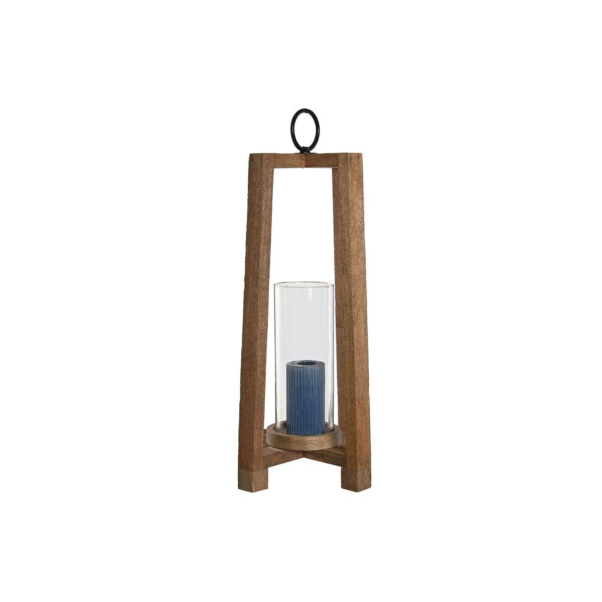 Portavelas Home ESPRIT Marrón Natural Cristal Madera de mango 27 x 27 x 54 cm