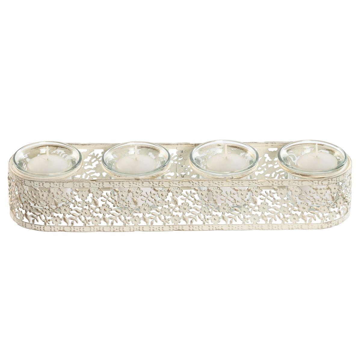 Portavelas Home ESPRIT Crema Metal Cristal 31 x 7 x 5 cm