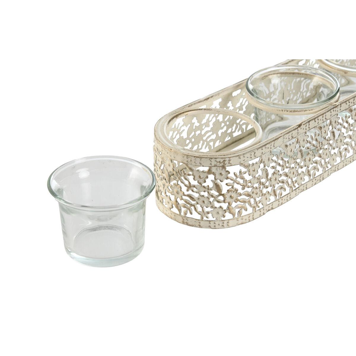 Portavelas Home ESPRIT Crema Metal Cristal 31 x 7 x 5 cm