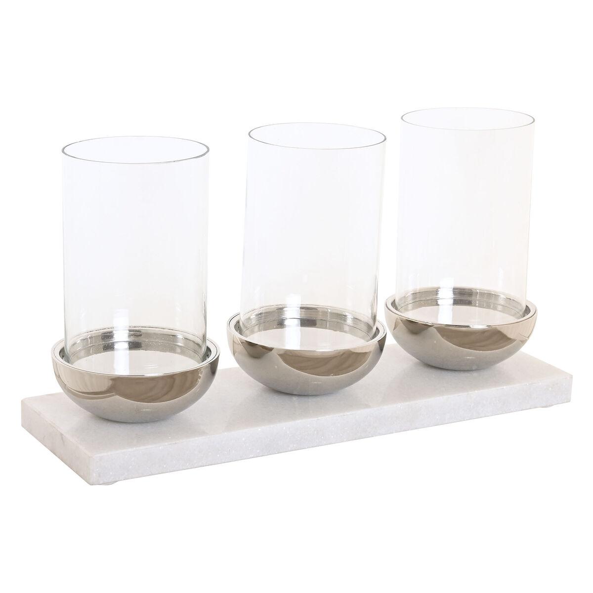 Portavelas Home ESPRIT Blanco Plateado Cristal Mármol 40 x 13 x 22 cm