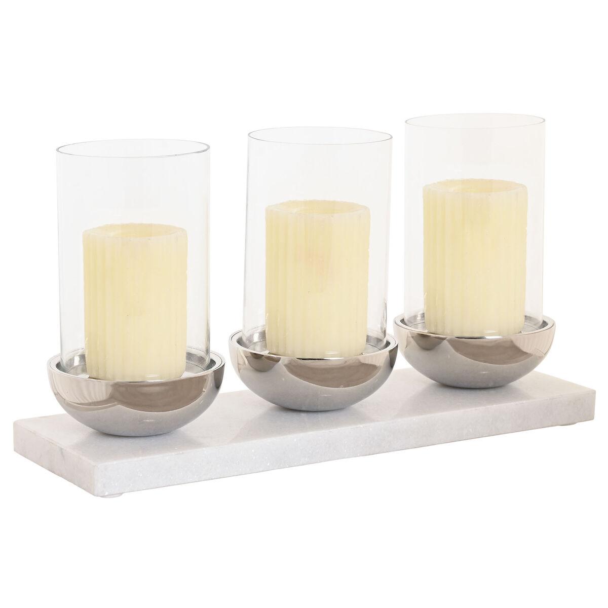Portavelas Home ESPRIT Blanco Plateado Cristal Mármol 40 x 13 x 22 cm