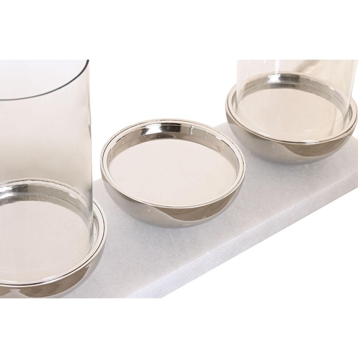 Portavelas Home ESPRIT Blanco Plateado Cristal Mármol 40 x 13 x 22 cm