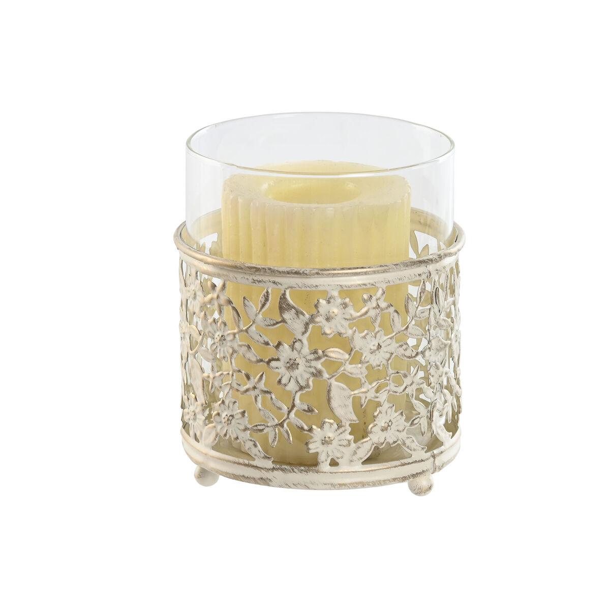 Portavelas Home ESPRIT Crema Metal Cristal 11 x 11 x 13 cm (2 Unidades)