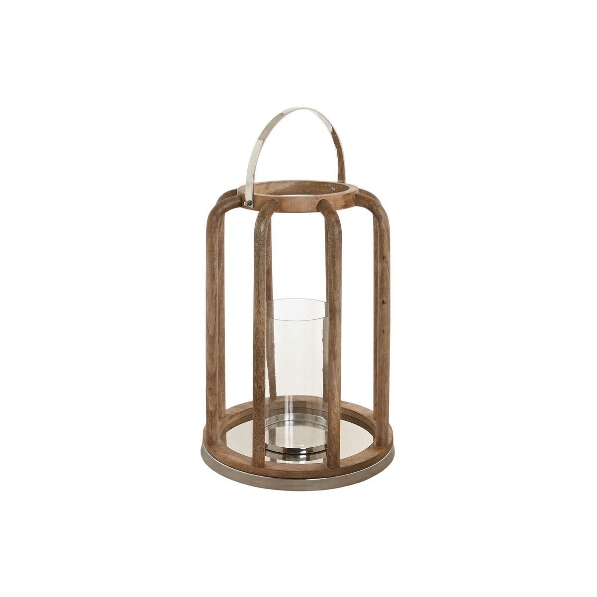 Portavelas Home ESPRIT Marrón Plateado Natural Cristal Madera de mango 30 x 30 x 42 cm