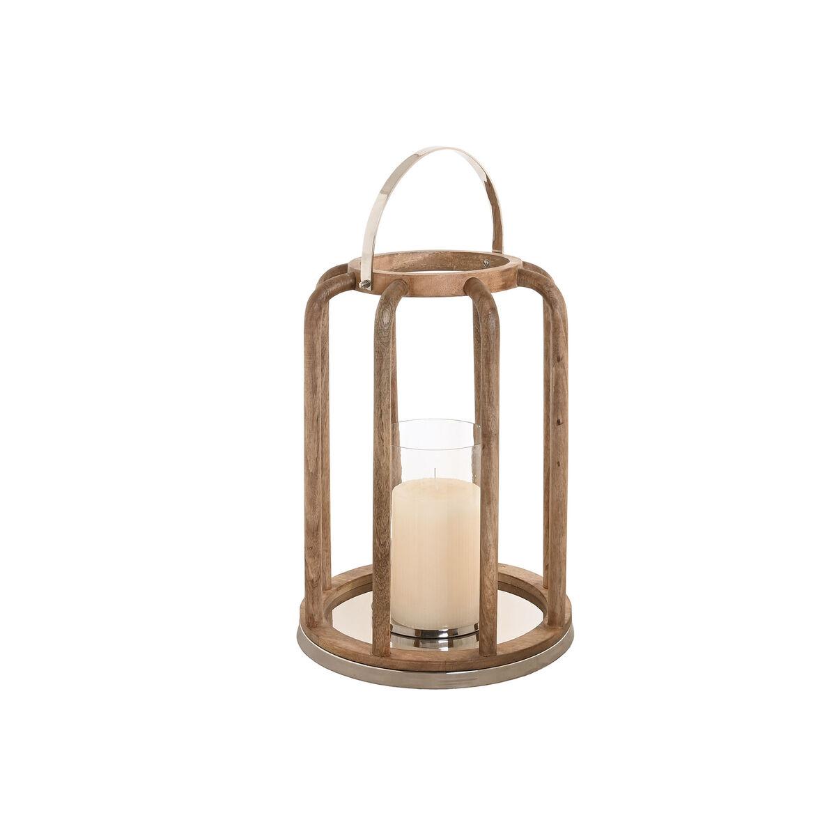 Portavelas Home ESPRIT Marrón Plateado Natural Cristal Madera de mango 30 x 30 x 42 cm